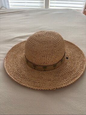 Scala Natural Straw Sun Hat with Palm-Print Band
